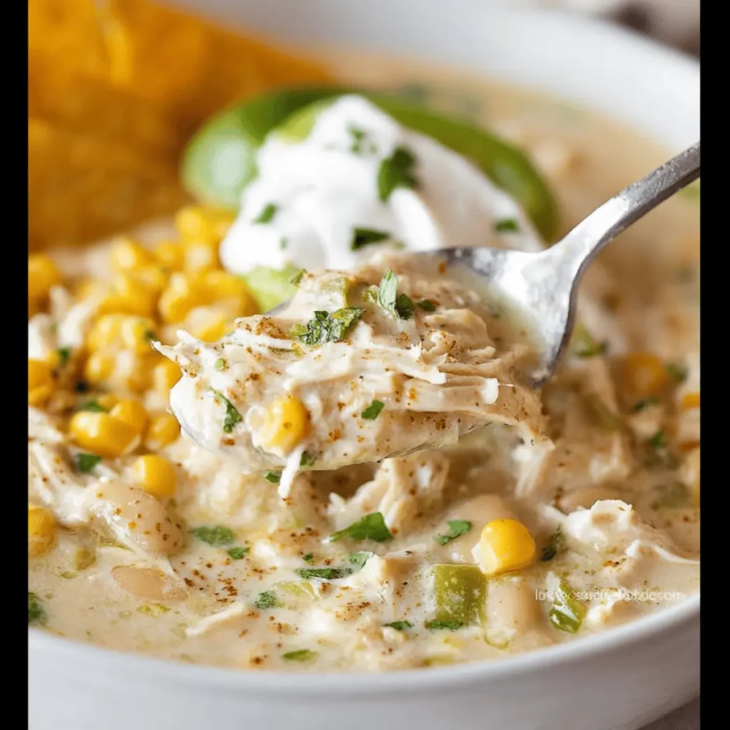 Crockpot White Chicken Chili with Cream Cheese