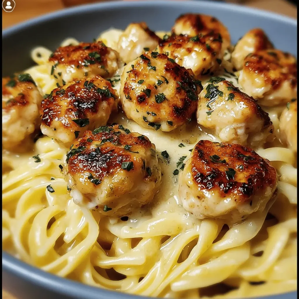 Garlic Butter Chicken Bites with Creamy Parmesan Pasta