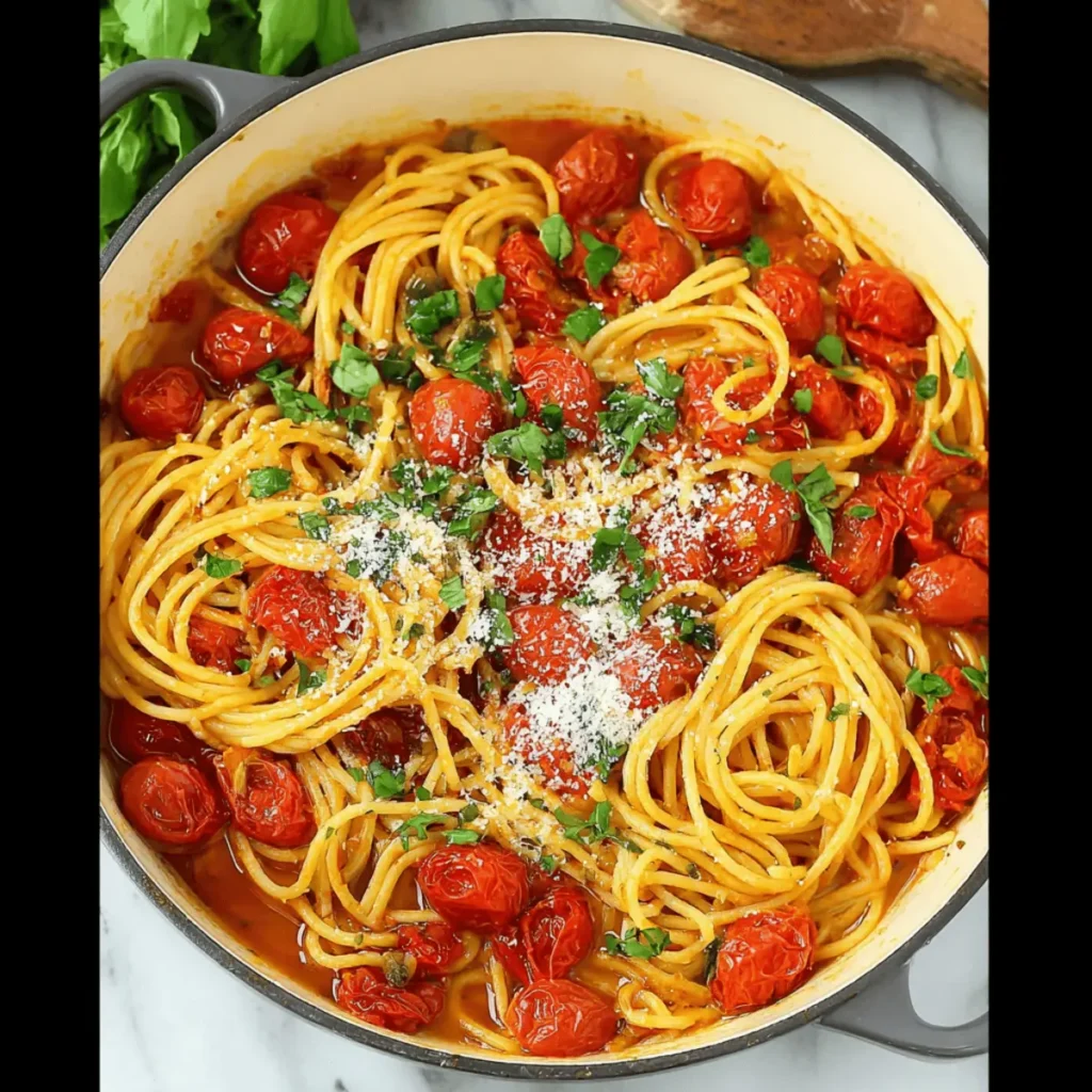 One Pan Spaghetti with Roasted Tomatoes