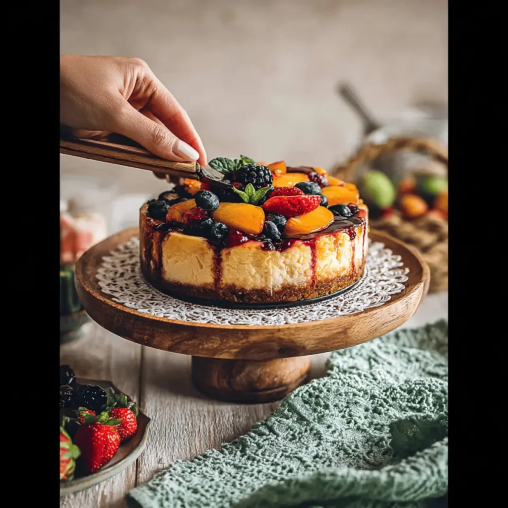 Summer Berry and Peach Cheesecake