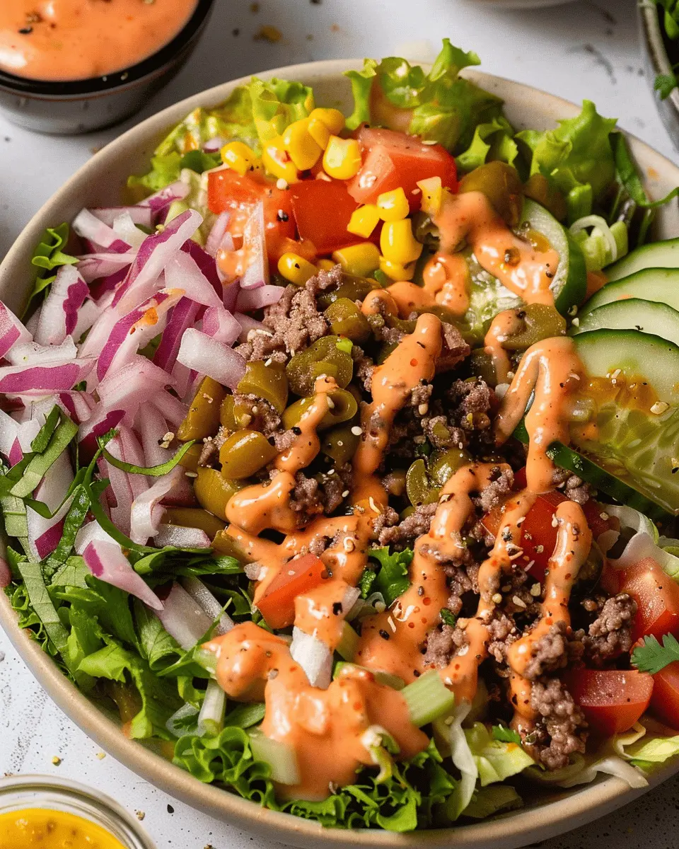 Burger Salad Bowl: A Juicy Twist with Special Sauce Dressing