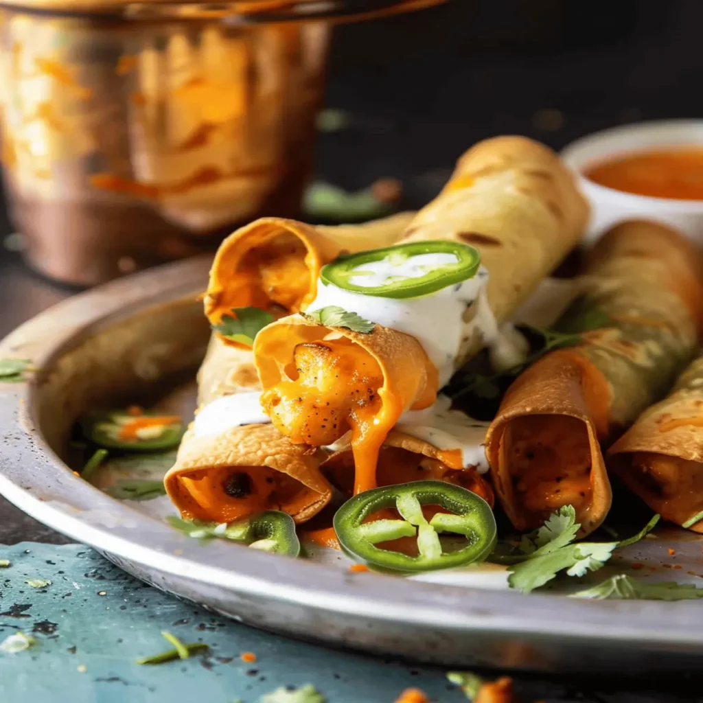 Crispy Jalapeño Cream Cheese Buffalo Chicken Taquitos