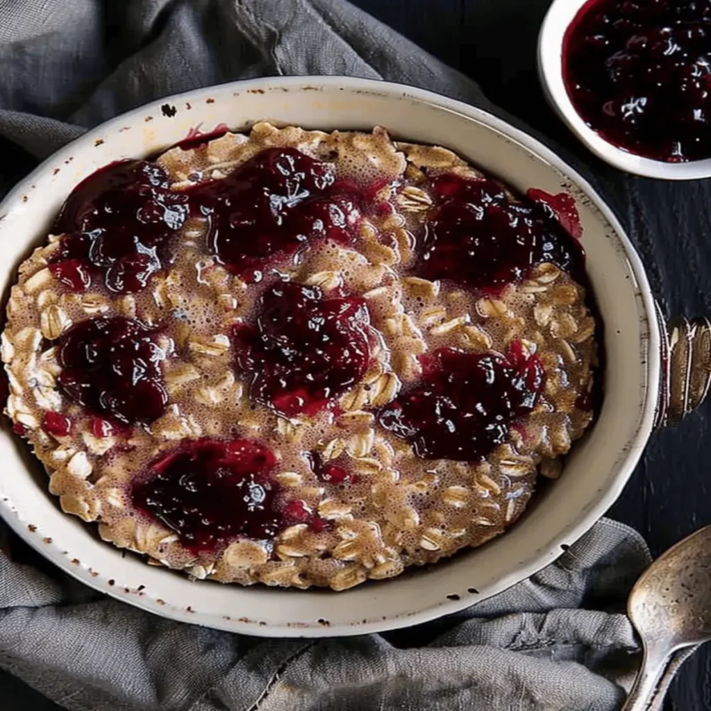 Peanut Butter and Jelly Blended Baked Oats