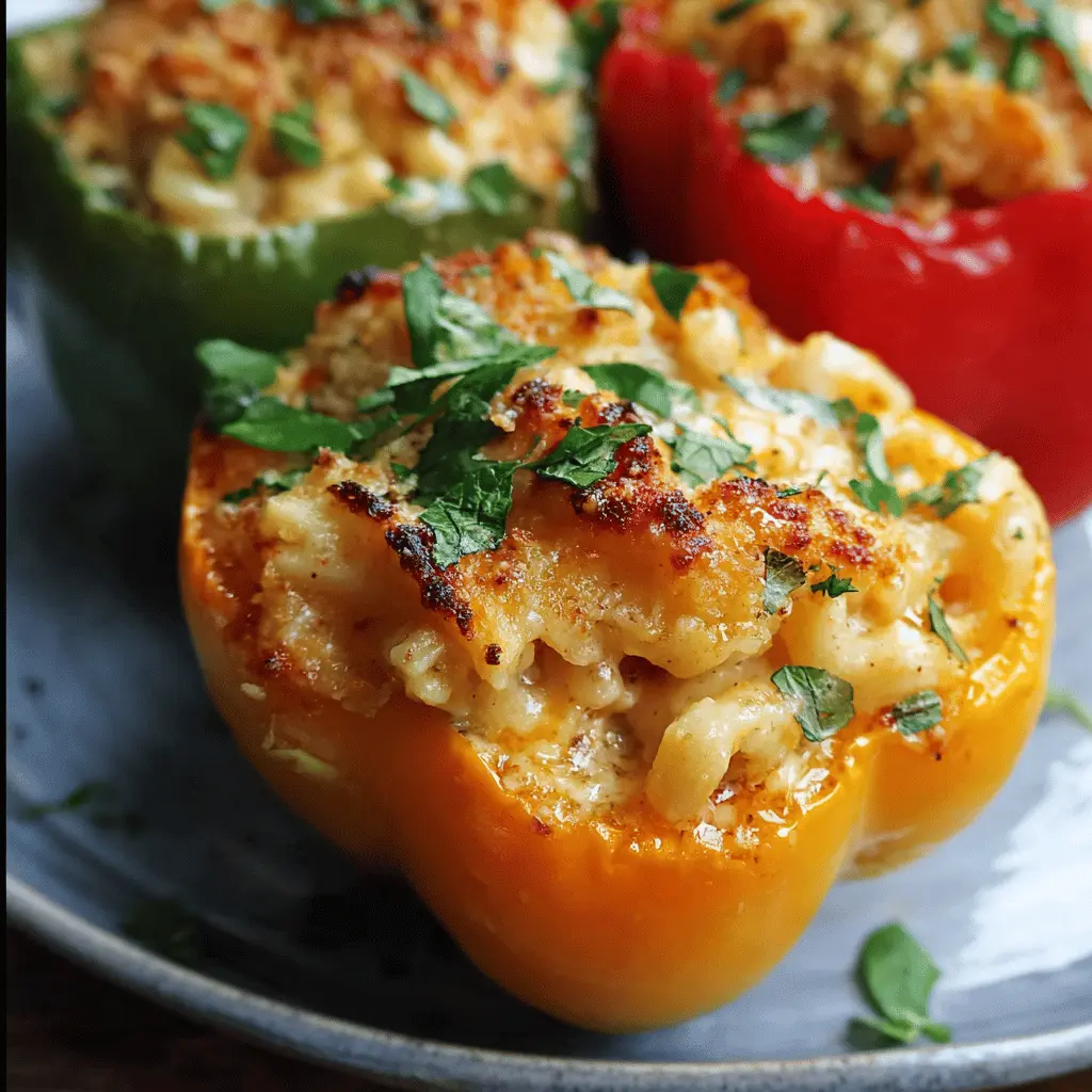 Mac and Cheese Stuffed Peppers with Turkey Bacon Delight