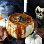 Halloween Chili Cheese Rotel Dip in a Pumpkin Bowl