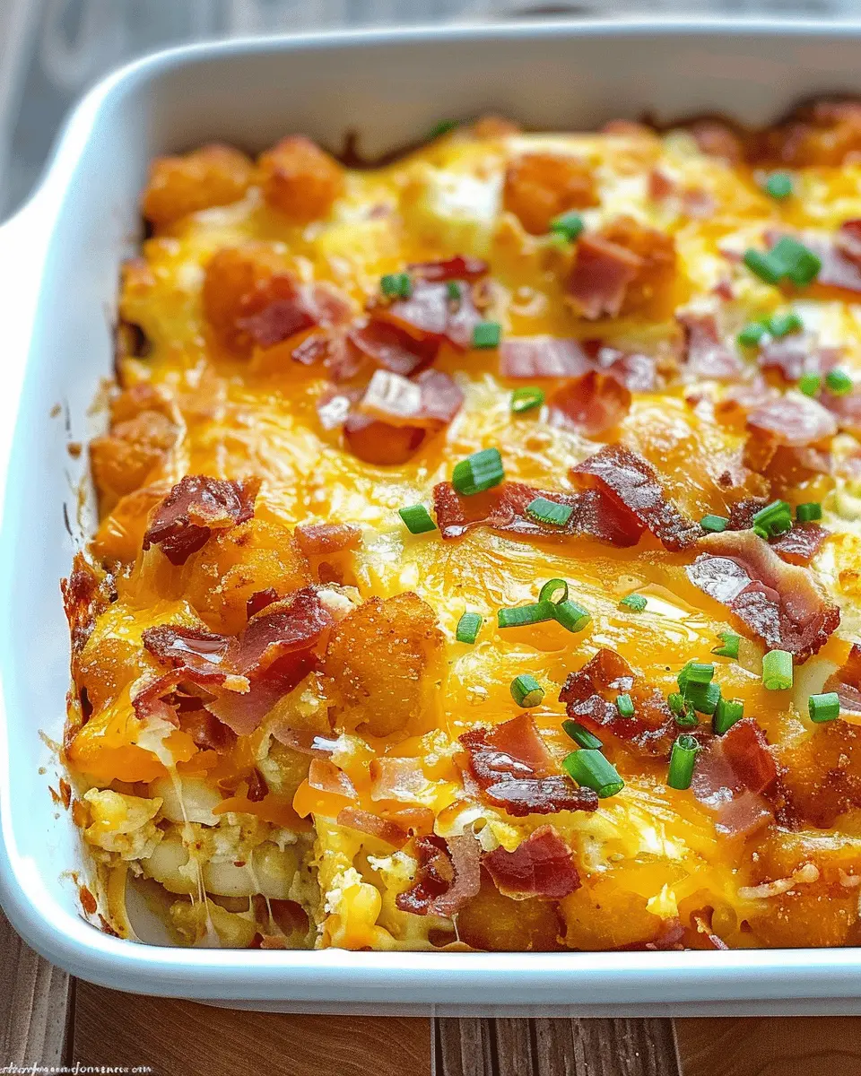 Cracked Out Tater Tot Breakfast Casserole with Turkey Bacon Delight