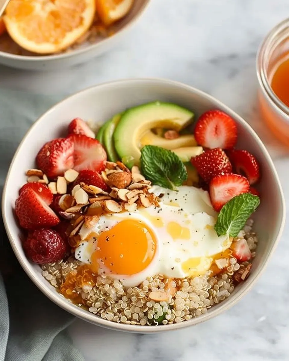 quinoa breakfast bowl: a healthy start with turkey bacon and veggies