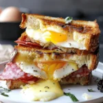 Grilled egg, salami, and cheese sandwich