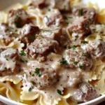 Beef and Bowtie Pasta with Alfredo Sauce