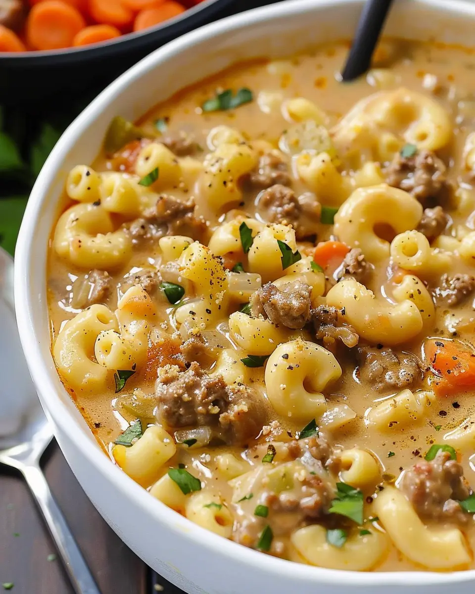 One-Pot Macaroni Cheeseburger Soup: Comforting and Easy Delight