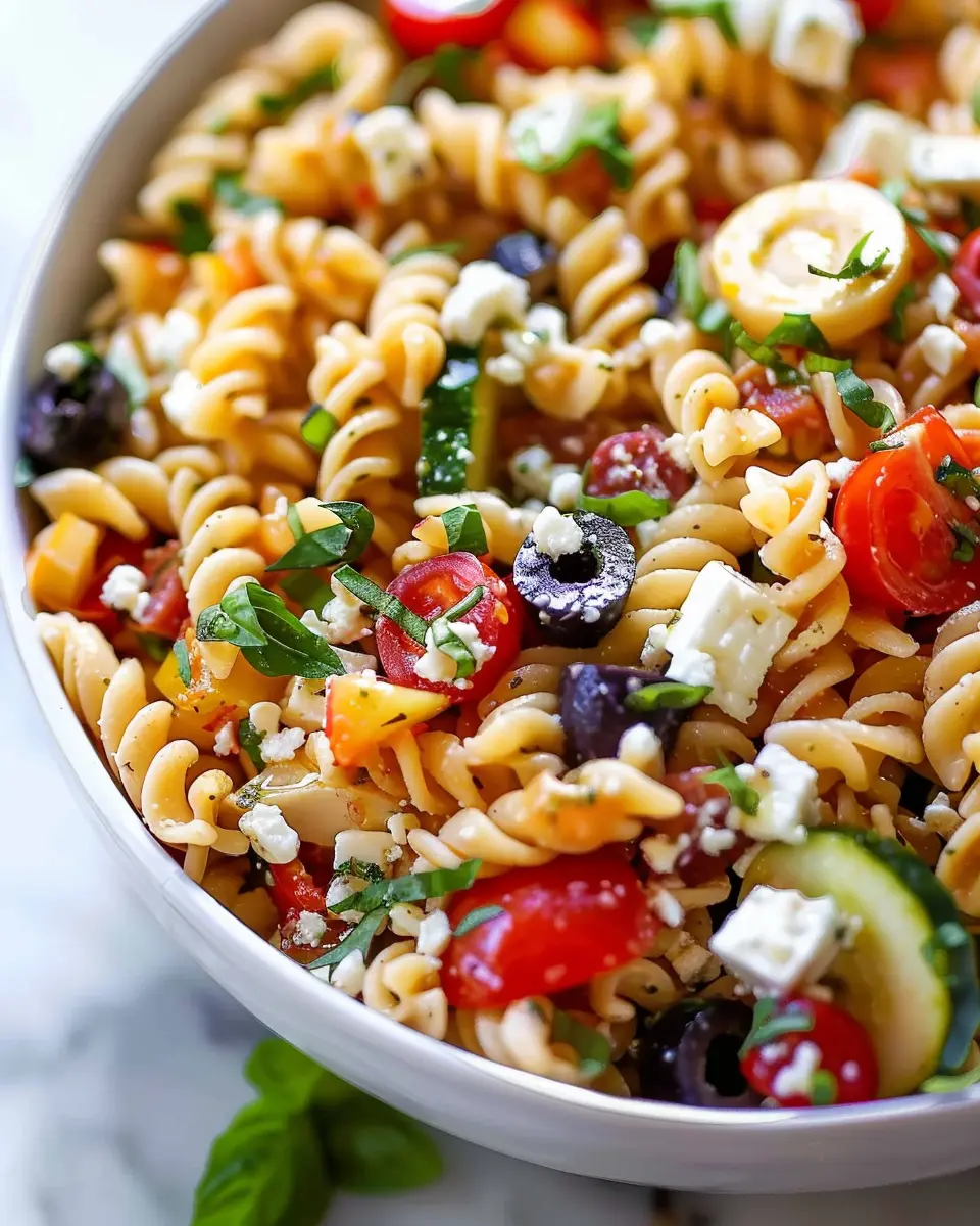 Greek-Inspired Cold Pasta: Easy Recipe with Turkey Bacon and Veggies