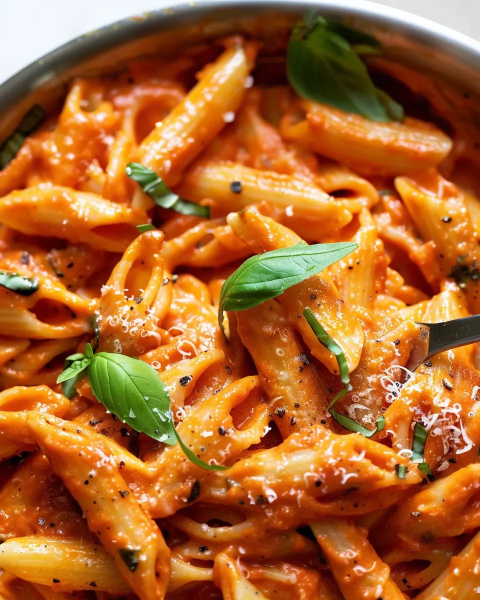 Roasted red pepper pasta with turkey bacon: a creamy delight