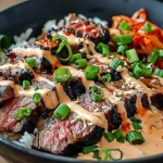 Korean BBQ Steak Rice Bowls with Spicy Cream Sauce