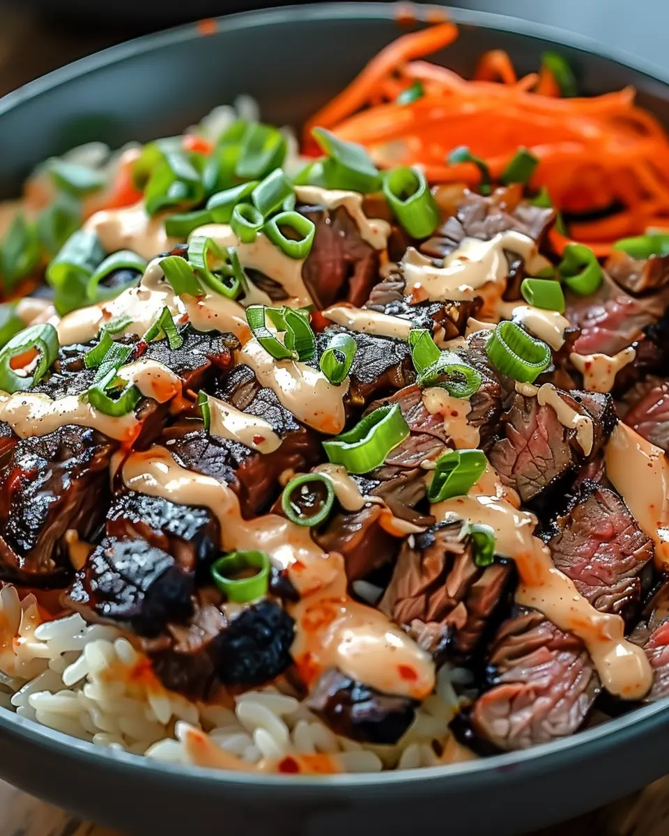 Korean BBQ Steak Rice Bowls with Spicy Cream Sauce: Easy Indulgence