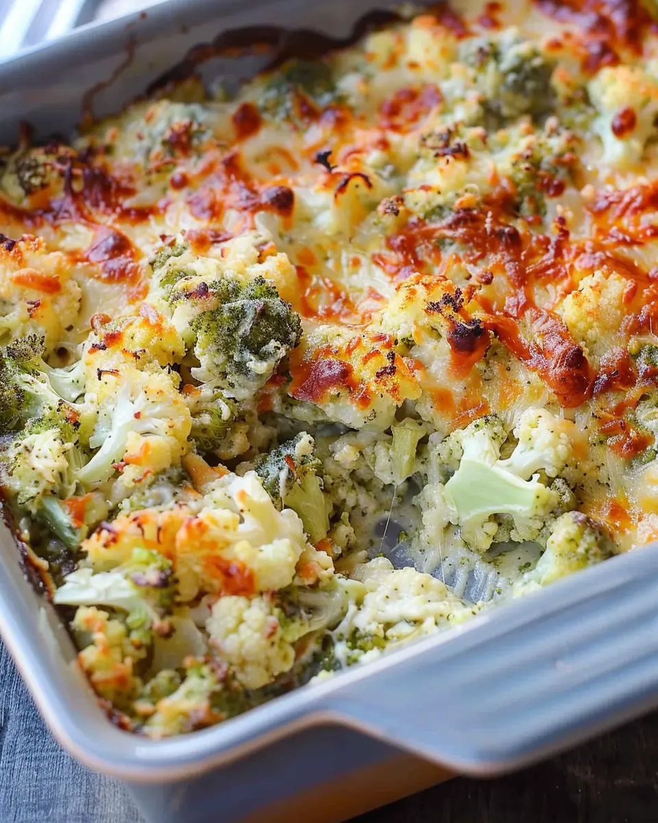 Loaded Cauliflower and Broccoli Casserole with Turkey Bacon Delight