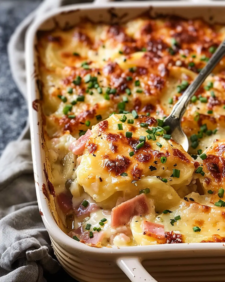 Scalloped Potatoes and Ham: Indulgent Comfort with Chicken Ham and Turkey Bacon