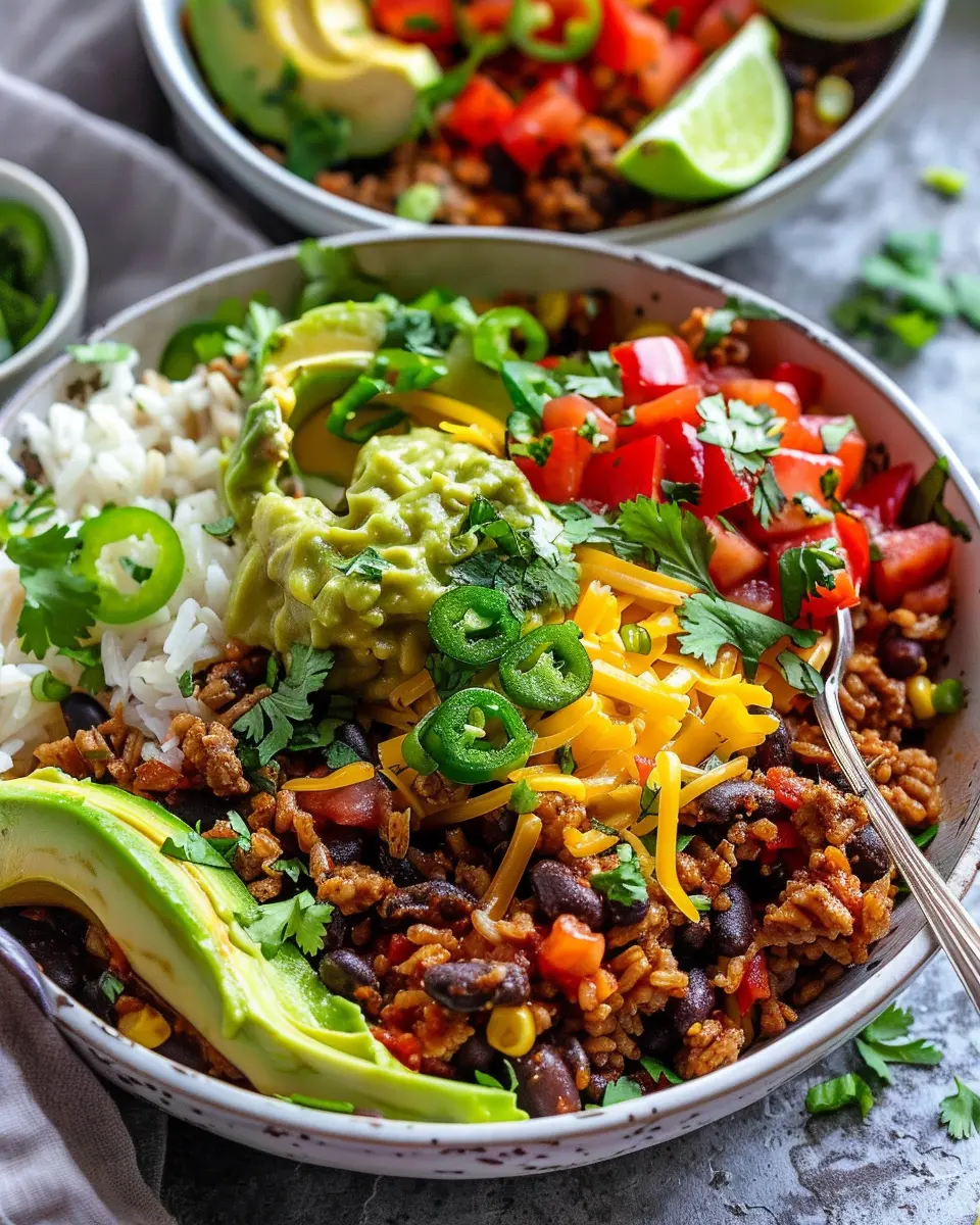 Taco Rice Bowl Delight: Easy Recipe with Turkey Bacon and Beef