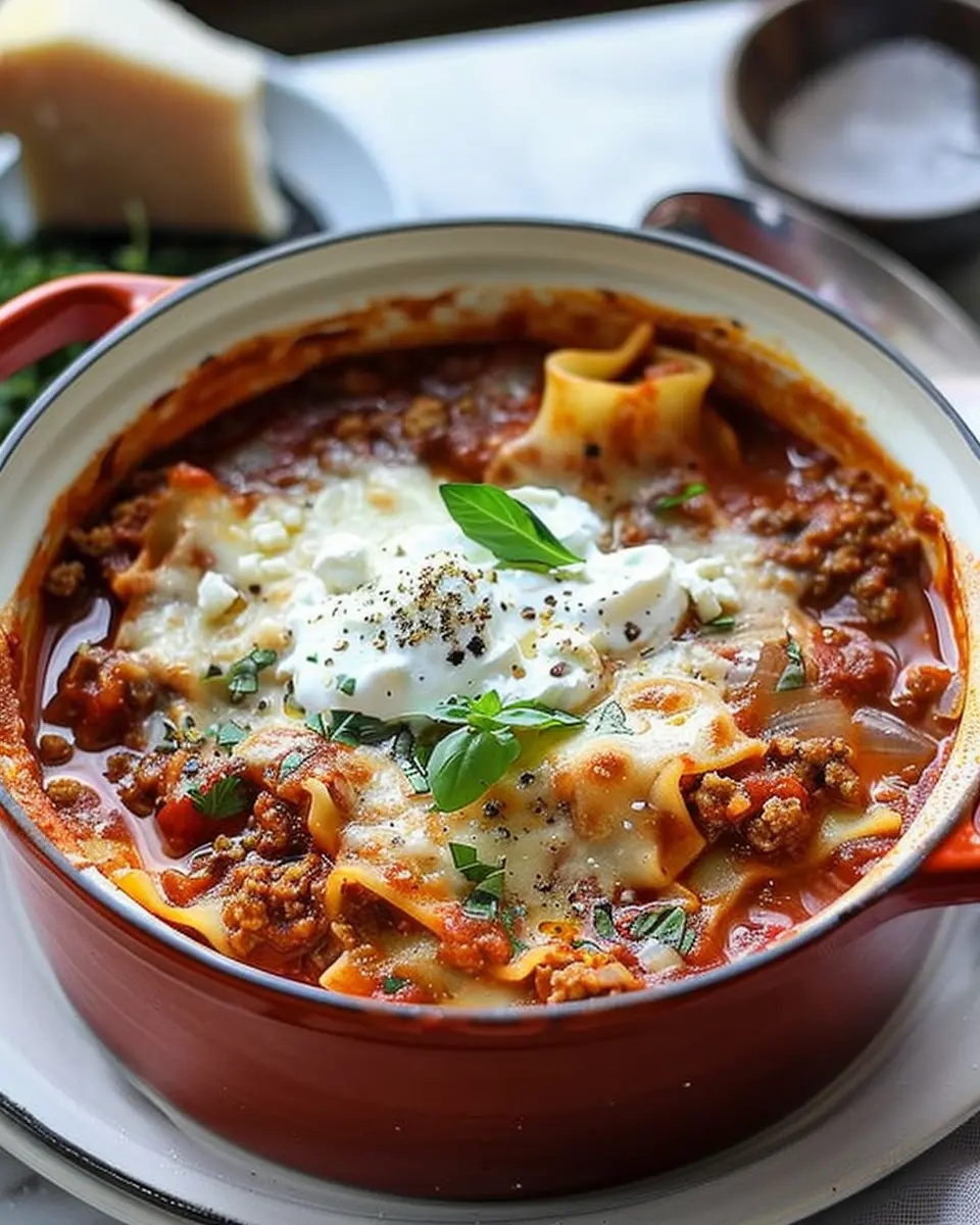 Mouthwatering One Pot Lasagna Soup with Turkey Bacon Delight