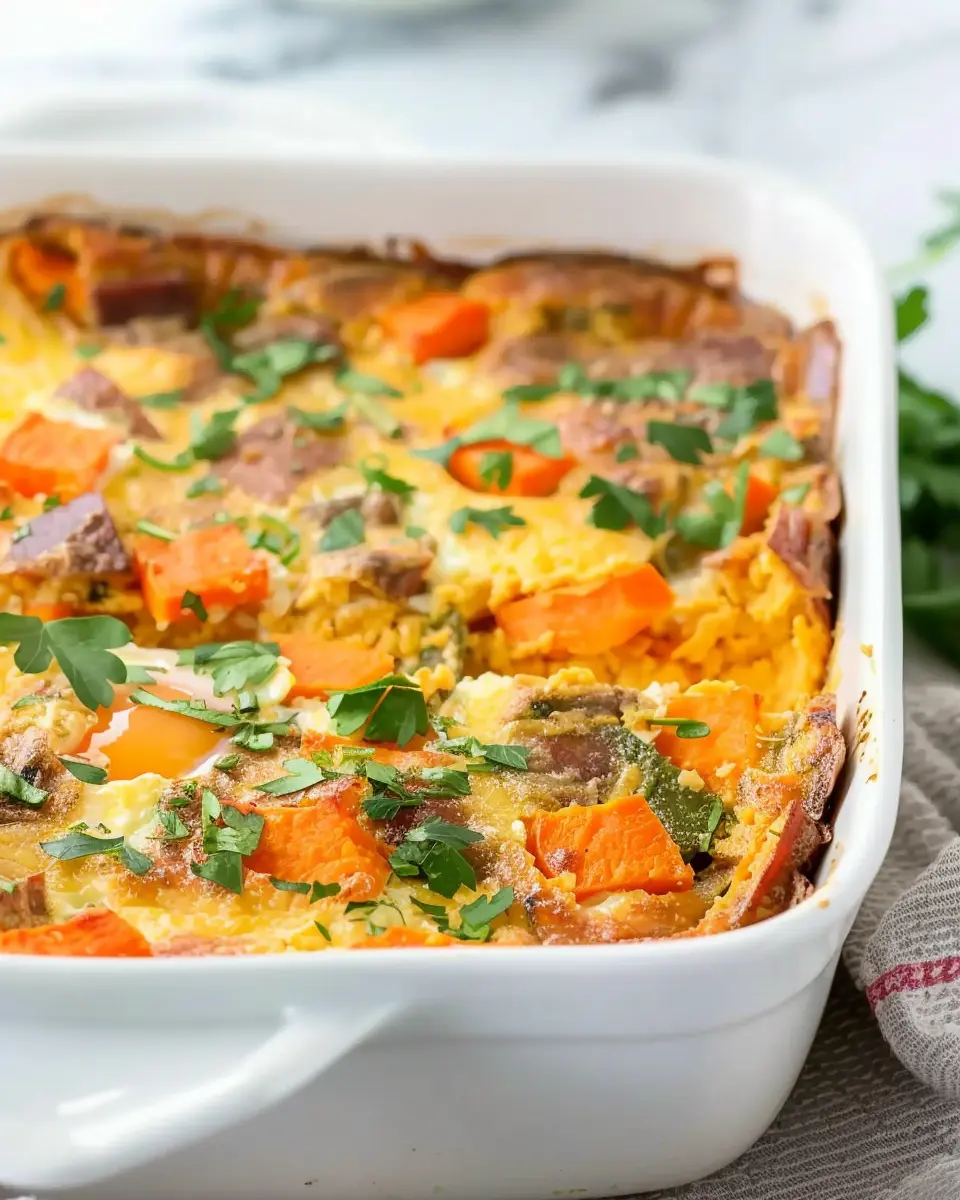 Protein-Packed Sweet Potato Egg Casserole with Turkey Bacon Delight